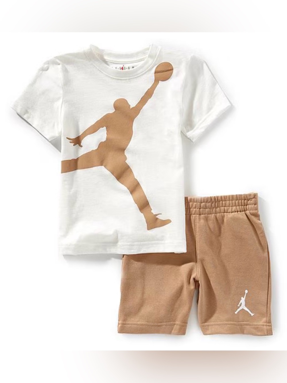 Nike Jordan infant 2-piece Jumbo Jumpman set —white t-shirt and tan shorts